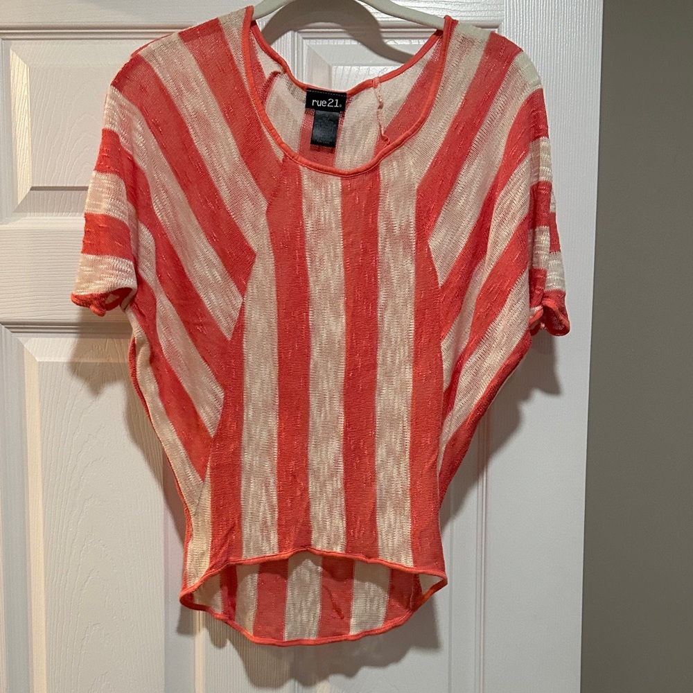 Rue21 Coral and Cream Striped Shirt